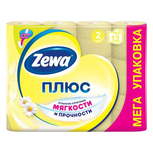 Туалетная бумага Zewa Плюс Ромашка, 2 слоя, 12 рулонов в Mirra