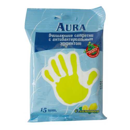 Влажные салфетки Aura Антибактериальные с лимоном 15 шт в Mirra