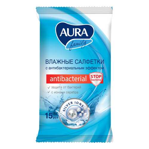 Влажные салфетки Aura Family с антибактериальным эффектом 15 шт в Mirra